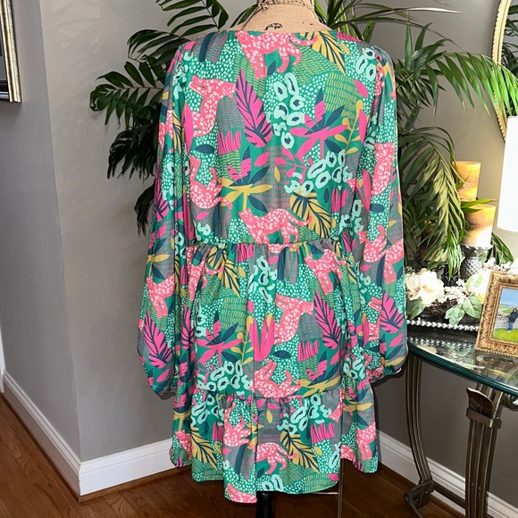 Peach Love California Green and Pink leopard print Midi Dress size large 💚🩷 - Picture 6 of 13